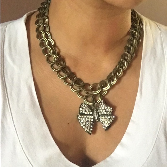 Cookie Lee Jewelry - Cookie Lee Crystal Bow Two Strand Chain Necklace